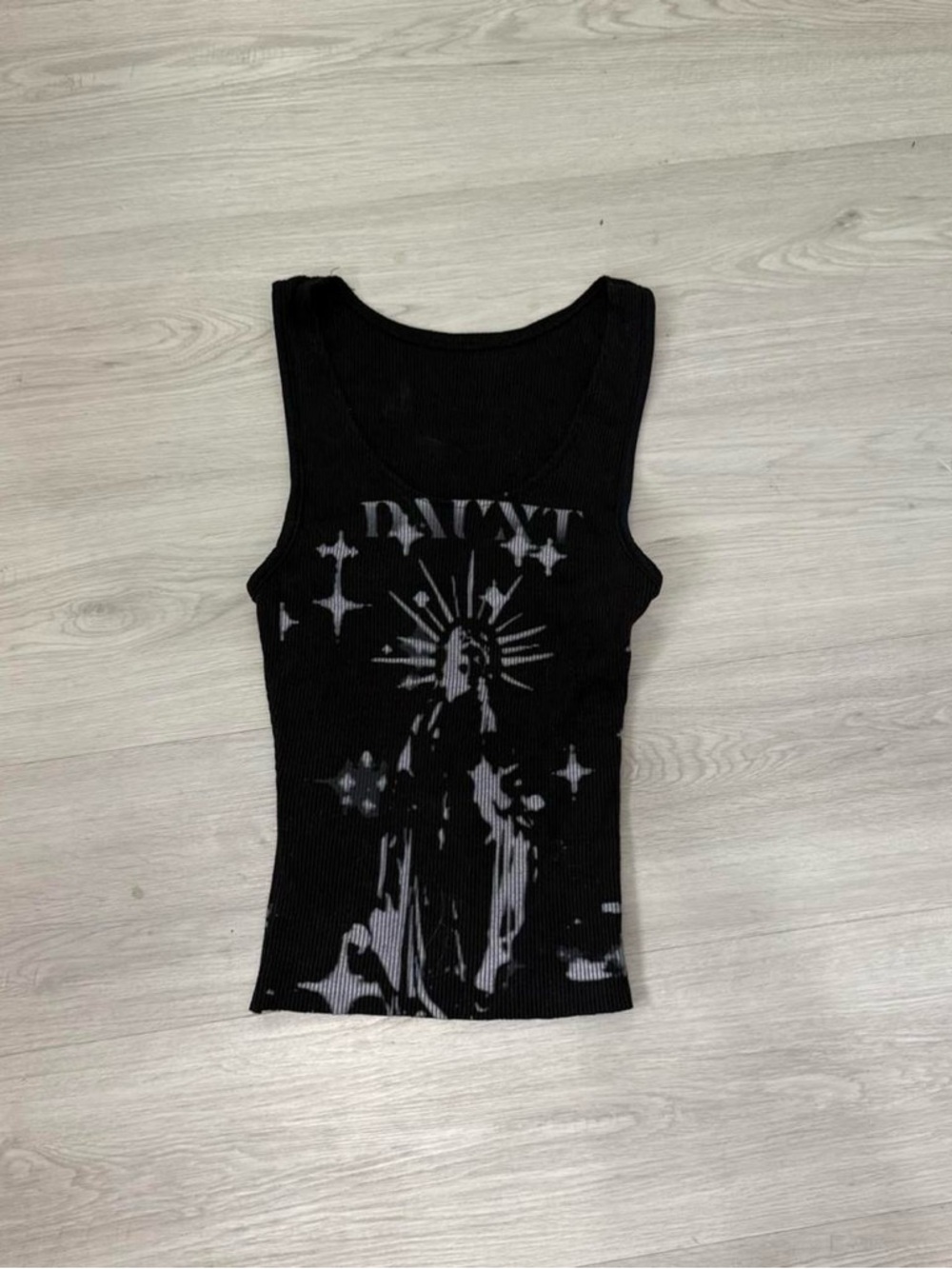 Black Graphic Ribbed Tank Top - Unbranded